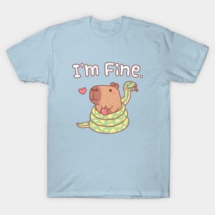 Funny I'm Fine, Snake Wrapped Around Capybara T-Shirt